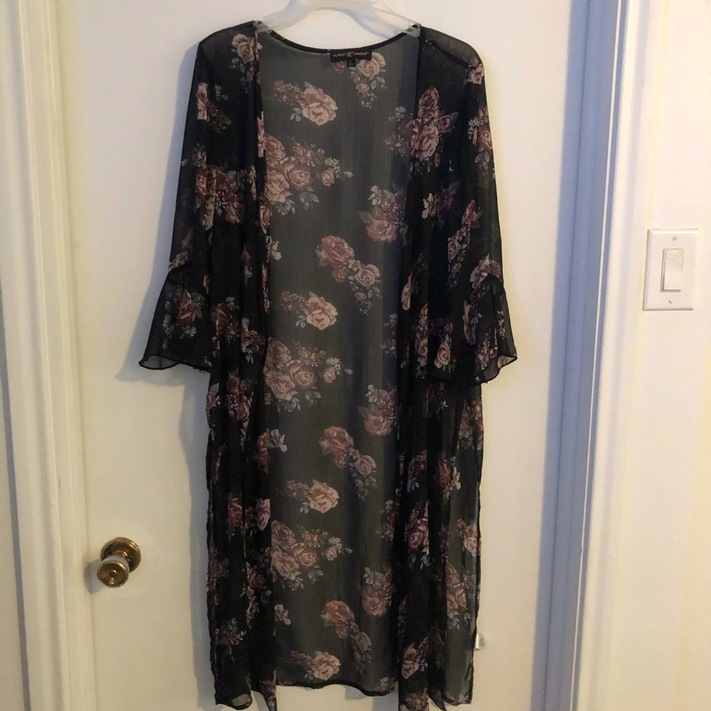 Black casual sleeve kimono cardigan